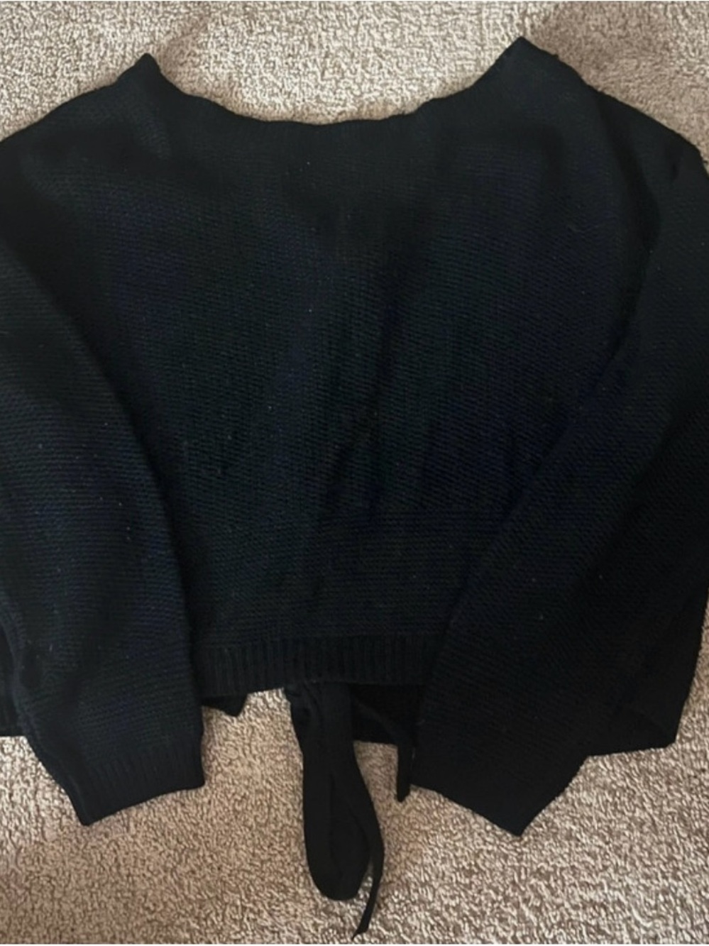 Women's Black Crewneck Tie-Back Sweater